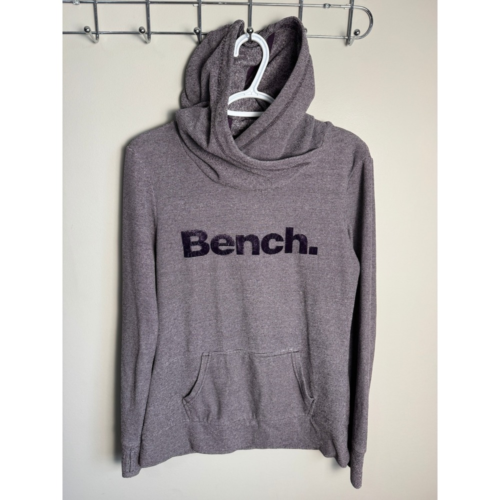 Bench Womens Purple Striped Cowl Neck Hoodie M Athleisure Gorpcore Sporty